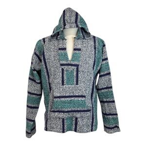Mexport Unisex XL Mexican Baja Pullover Hoodie Teal Blue Rasta Hippie Sweater